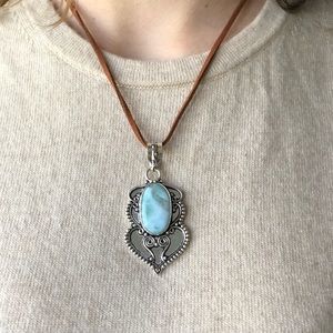 Larimar pendant necklace in vintage style setting